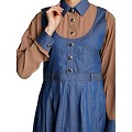 Classic Denim maxi dress with shirt collar- Khaki-Blue Classic Denim maxi dress with shirt collar- Khaki-Blue